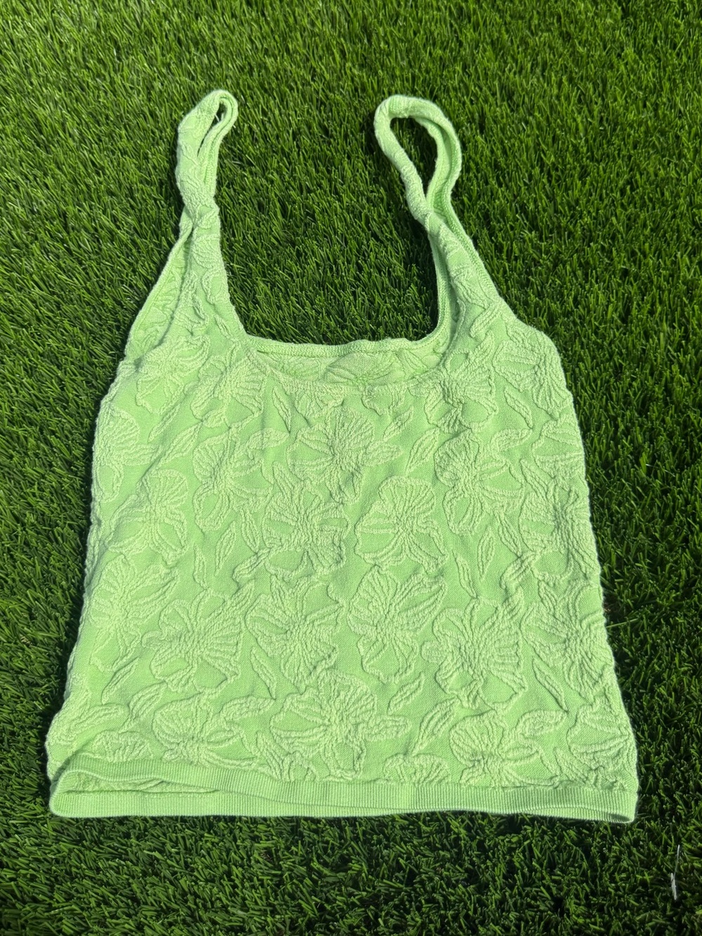 Anthropologie Light Green Floral Textured Tank